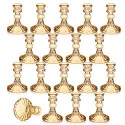 18 Set of Taper Candle Holder Gold Glass Candlestick Amber Crystal Candle Stick Stands for Valentine's Day Table Centerpiece Wedding Party Decorative Supplies